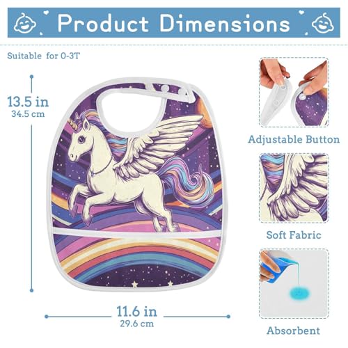 MCHIVER Unicorn Rainbow Purple Baby Bibs for tag1 Waterproof Feeding Bib Apron with Food Cather Adjustable Cotton Food Eating Bib 2 Pack2