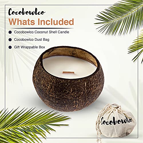Scented Soy Coconut Shell Candles - Wood Wick Scented Candles Made With Real Coconut Shells (Cinnamon) #TOP2
