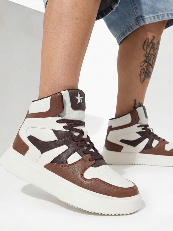 Image of FAUSTO Men High Top Colorblocked Ankle Lace Up Sneakers | Lightweight Casual Shoes with Memory Cushion Insole | Anti Skid Comfort Grip Sole
