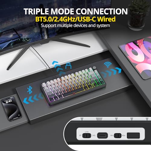 Image of surmen M75 Wireless Mechanical Keyboard 75% Gasket Mounted Gaming Keyboard Pre-lubed Stabilizer with Knob RGB Backlight Hot-Swappable for Mac /Win(MoonNight)
