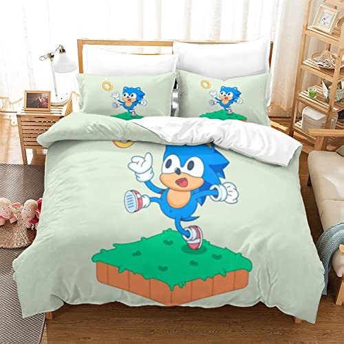 Sonic Set Copripiumino 3 Pezzi 100% Cotone Traspirante Set Biancheria Da Letto Matrimoniale Set Copripiumino Comforter Set Double（200x200cm）