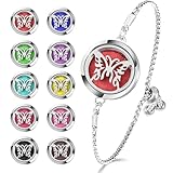 YWLI Essential Oil Diffuser Bracelet Aromatherapy Locket Adjustable Bracelet Stainless Steel Butterfly Bracelet with 10 Pcs Refill Pads for Women Girls