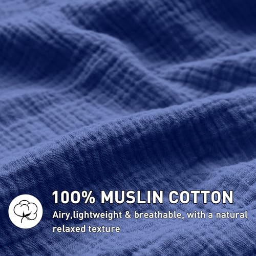 Image of EMME Muslin Cotton Duvet Cover Set Navy Twin Size Linen Like Soft Breathable Lightweight Summer Comforter Cover Set with Zipper Closure (Navy, Twin, 68 inchx90 inch)
