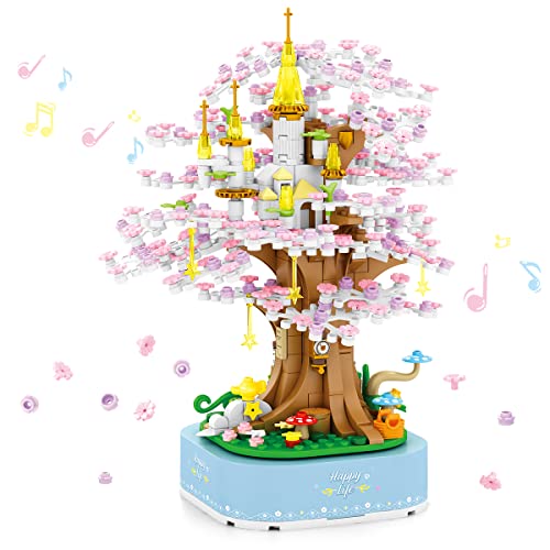 Music Box Kits with City Sakura Architecture Building Blocks Sets STEM Construction Toy Building Sets for Adults and Aged 6+ Boys Girls 608 pcs