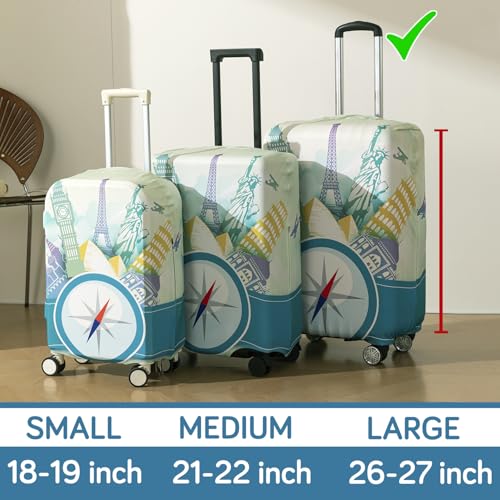 Image of HOKIPO 220gsm Durable and Washable Suitcase Covers for Trolley Suitcase, Large (26-27inch) - Skyline Compass (AR-6345-D2)