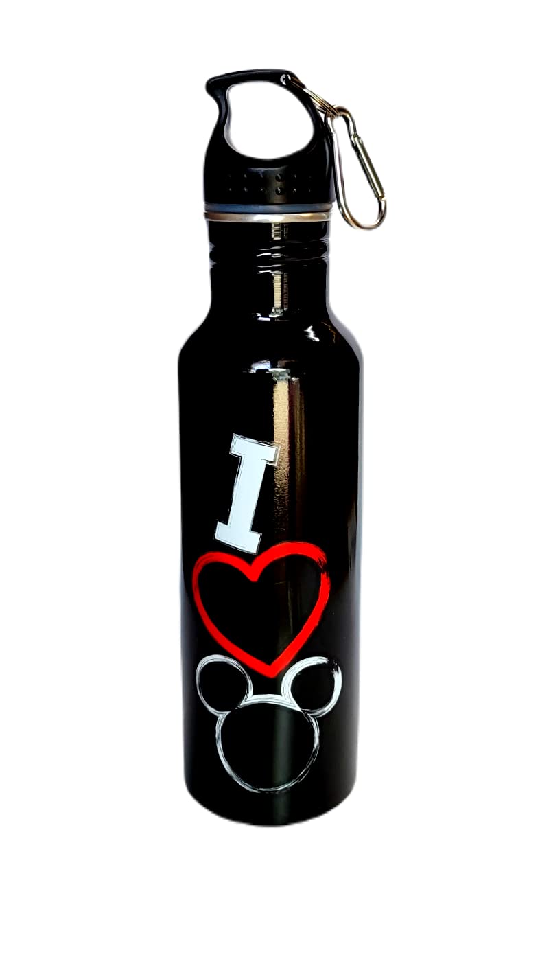 Gourde Mickey Heart Disney en aluminium noir finition mate durable