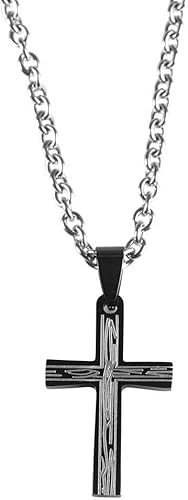 Dicksons Grain-Look Textured Traditional Cross Stainless Steel 24-Inch Pendant N