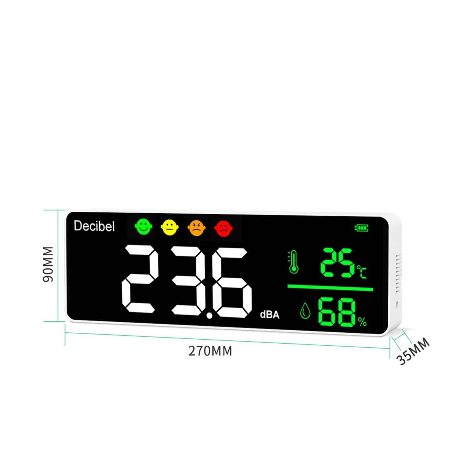 Fonometro digitale Strumento di misurazione del rumore Misuratore acustico digitale Decibel temperatura umidità Rilevatore 3in1 Tester montato a parete for interni Tester del livello di rumore decibel