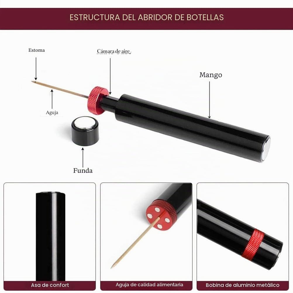 Mr.do Sacacorchos Abrebotellas Vino Portátil Bolsillo Bomba de Aire Rojo