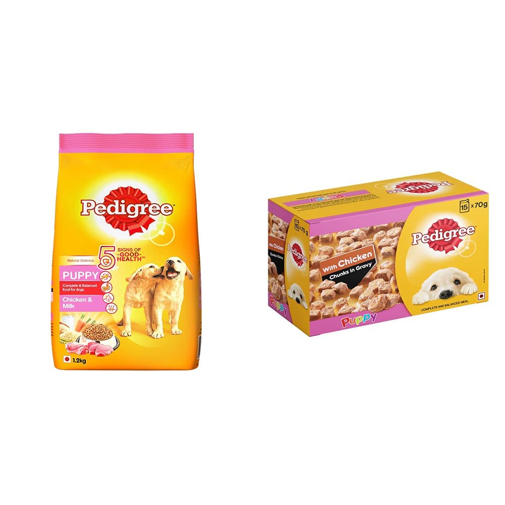 Pedigree Puppy Dry Dog Food, Chicken & Milk, 1.2kg Pack and Puppy Wet Dog Food, Chicken Chunks in Gravy, 70 g (Pack of 15) (B08GMS9297) Amazon Price History, Amazon Price Tracker