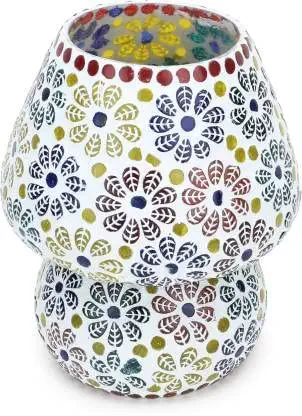 SilverBoons Mushroom Shaped Glass Leafy Motif Electric Turkish Table lamp for Bedside Living & Home Decoration - Mosaic Table Lamp (17 cm, Multicolor)