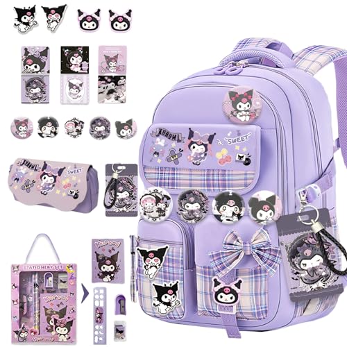 Vivixilan Kawaii Backpack with 22Pcs Accessories Anime Cartoon Anti-Theft Travel Aesthetic New Semester Gifts Bag with Cute Pin
