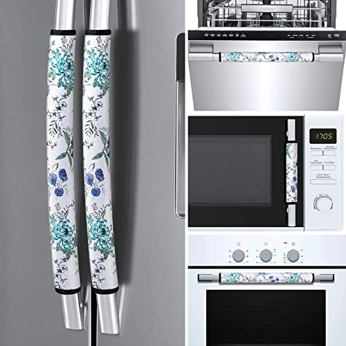 Image of Nuovoware Refrigerator Door Handle Covers, Fridge Handle Covers Set of 6 for Kitchen Appliance, Washable Decor Cloth Keep Fridge Microwave Dishwasher Oven from Oil Fingerprint Stain, White Flowers
