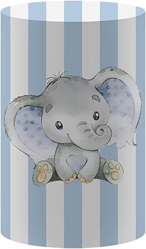 Miniatura 2 de Cubiertas de zócalo cilíndrico de rayas azules para fiestas de cumpleaños, baby shower, decoración de boda, soporte de pedestal de elefante lindo