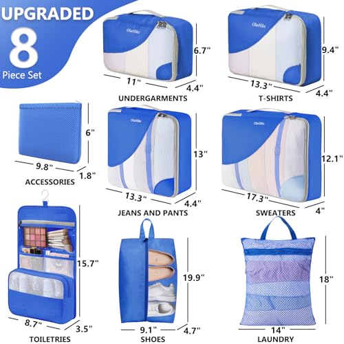 Image of 8 Set Packing Cubes for Travel, Gifts for Women Mom,Anti-Tearing Suitcase Organizer,OlarHike Vacation Essentials & Accessories for Cruise Ship