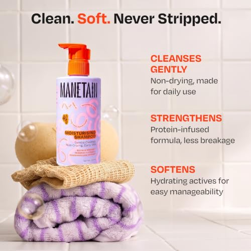 Image of MANETAIN Moisturising Shampoo 237ml for Curly, Dry & Frizzy Hair | Sulphate & Paraben Free | Hydrates & Strengthens with Baobab Protein, Seaweed & Marshmallow Extract | CG-Friendly, Gentle Cleanser for Soft, Defined Curls