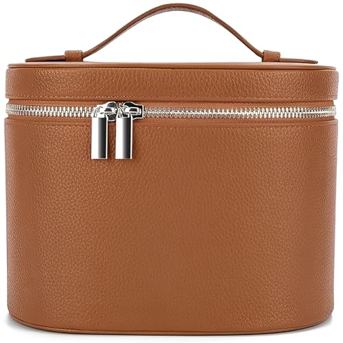 Upgrade Makeup Bag Travel Toiletry Bag Portable Cosmetic Makeup Organizer Bag Detachable Compartments (Brown-retro vibes style)