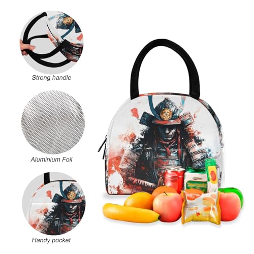 Backpack Lunch Bag Set Painting Japanese Samurai Print, Big Storage Travel Backpacks with Insulated Lunch Box for Office Hiking Picnic4