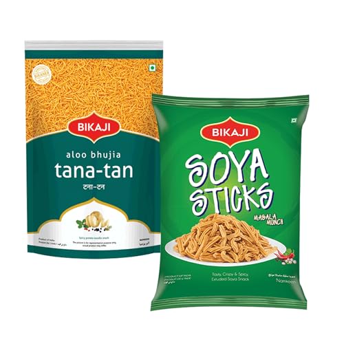 Tana Tan (Aloo Bhujia) 1000g and Soya Sticks 200g Combo of 1200g (42.33Oz) – Authentic Indian Snacks Family Pack | Crunchy Namkeen, Party Mix, Bar Snacks & Tea-Time Treats