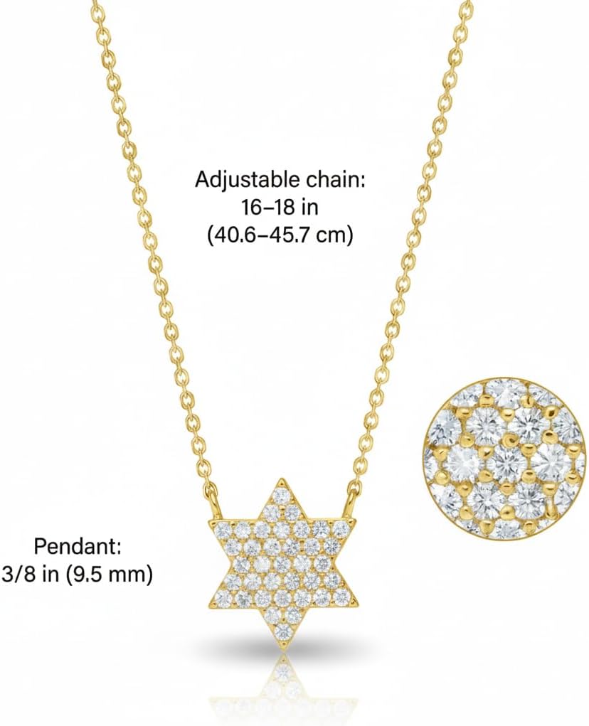 Rose Gold Sparkling Star of David Necklace for Women, 3/8" Pave Magen David Pendant with Cubic Zirconia, Adjustable 16"-18" Chain, Bat Mitzvah & Hanukkah Gift - Image 3