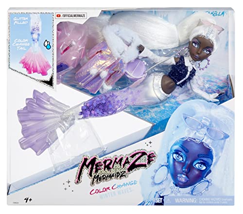 Mermaze Mermaidz Winter Waves - CRYSTABELLA - Meerjungfrauen-Puppe, Flosse mit Farbwechsel, Schwanz mit Glitzerfüllung und Accessoires - Für Kinder und Sammler ab 4 Jahren