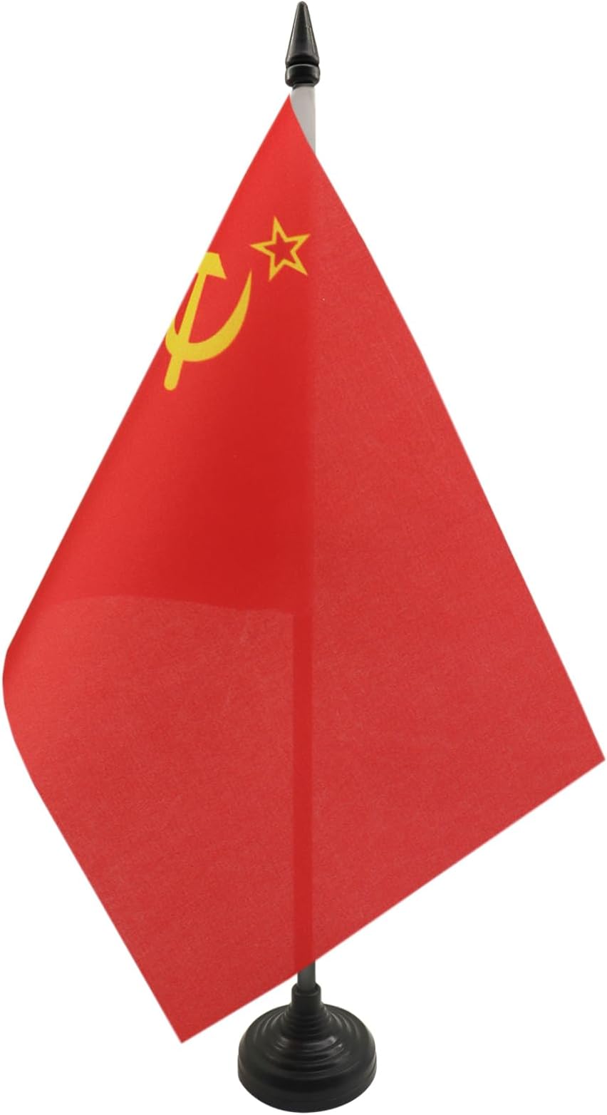 AZ FLAG USSR Table Flag 5'' x 8'' - Red comunist Office Decoration 100% Polyester 21 x 14 cm - Mini Desk Flag with Pole and Black Plastic Base