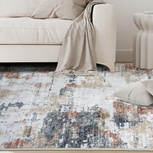 6x9 Area Rugs for Living Room Rug Washable: Abstract Rug for Dining Room Bedroom Carpet Non Slip 6 by 9 Indoor Modern Nursery Home Office Yellow Brown