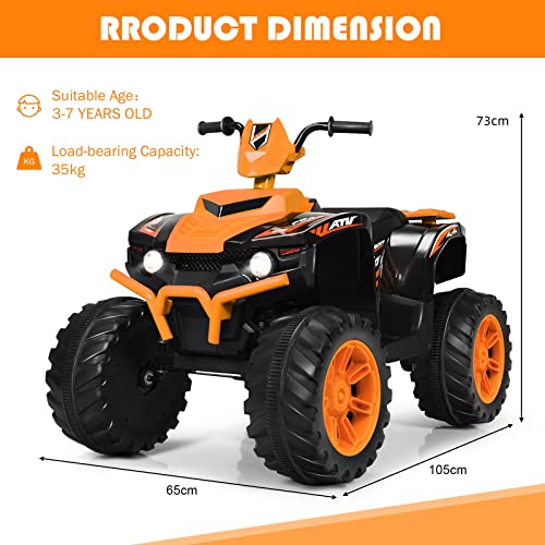 GYMAX Kids Electric Quad Bike, Children Ride On ATV with Bluetooth, Lights, Music, Horn, High/Low Speeds and Slow Start, 12 V Battery Powered Toy Car for 3-7 Years Boys Girls (Orange) - Image 6