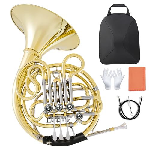 Double French horn, double-row French horn F/Bb 4-key lacquer gold process French horn with bag (gold)