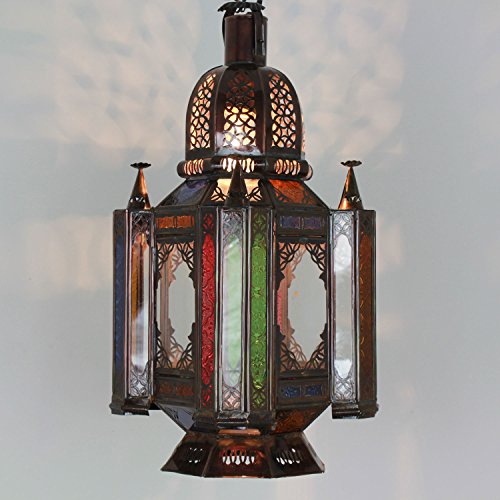 Orientalische Lampe marokkanische Hängelampe Fadila bunt H 55 cm aus Metall & Glas | Kunsthandwerk aus Marokko… – Bild 3