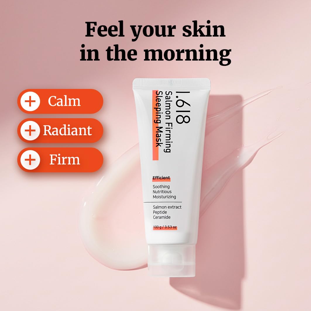 1.618 Salmon Firming Sleeping Mask 3.53oz - Korean Overnight Moisturizer Face Cream with Peptide, Vit-P, Beta Glucan, Centella Asiatica, Ceramide NP, Niacinamide, Adenosine, Trehalose - Image 3