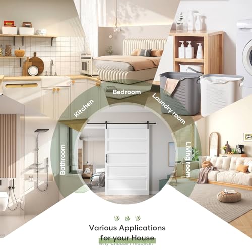 Image of 60inx80in Barn Door White with 10FT Sliding Door Hardware Kit Included & Handle,MDF,Solid PVC Surface,DIY Assembly,5-Panel