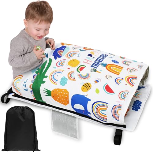 Toddler Airplane Bed, Kids Airplane Seat Extender Travel Bed, Airplane Travel Essentials for Kids, Airplane Must Have for Toddlers, Baby Portable Plane Bed Foot Rest for Flights (Light Colours)