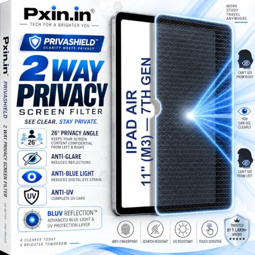 Image of Pxin Tablet Privacy Guard compatible with iPad Air 11in M3 7th Gen | 2 Way Privacy screen protector | Anti Glare | Anti Spy Screen | Anti Bluelight | UV Protect | Eye Protection | Privashield