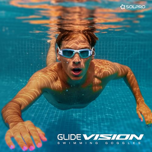 Image of Solpro Glide Vision Unisex Adult Swimming Goggles for Women,Men,Boys,Girls,Teenagers,Athletes,Swimmers|2 in 1 with Built In Earplugs for Training,Competition in Pool,Beach,Water Sport,Activties