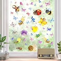 WandSticker4U®- [69 Pièces] Stickers Fenêtre Enfant PAPILLON & ABEILLE & COLÉOPTÈRE Réutilisable I Autocollant Fenêtre Animaux I Stickers Vitres Décoratifs Chambre Bébé Enfant Fille & Garçon Déco