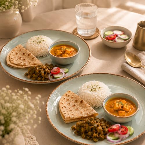 Image of The Earth Store Glossy Mint Marble 10 Inch Ceramic Plates Set of 6 Microwave & Dishwasher Safe Dinner Plates | Full Plates for Daily Use, Gifting