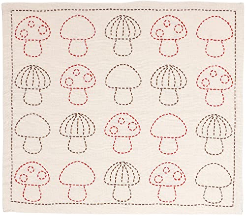 原ウール 刺し子のふきん 刺し子 キット 北欧 モダン 布巾 伝統柄 日本製 猫 綿100 10.きのこ