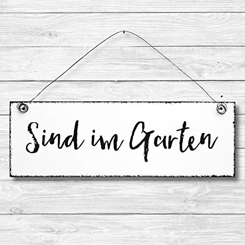 Sind im Garten - Dekoschild Türschild Wandschild aus Holz 10x30cm -...