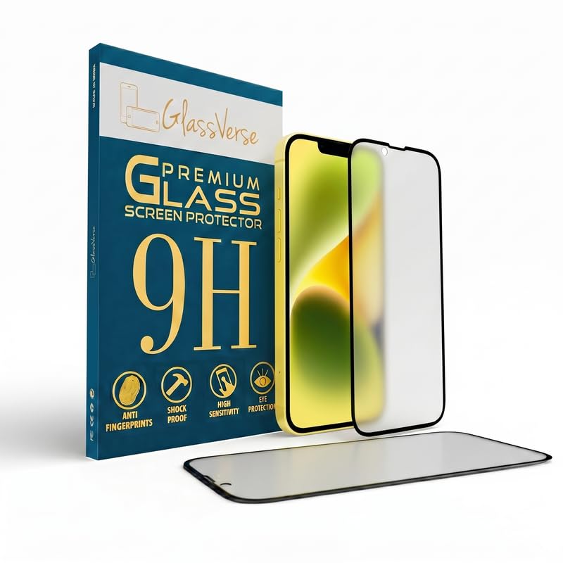 Image of GlassVerse 9H Tempered Glass For Apple Iphone 14 plus (Pack Of 2) with Free Installation Kit. Full screen Coverage - 6.7 inch