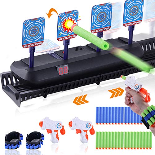 Masefu Longer Moving Shooting Target with 2 Dart Guns for Nerf Guns Games, Boys Electronic Scoring Auto Reset Digital Target Toy with 40 Darts, 2 Dart Belts, 3 Speed Modes Masefu Longer Moving Shooting Target with 2 Dart Guns for Nerf Guns Games, Boys Electronic Scoring Auto Reset Digital Target Toy with 40 Darts, 2 Dart Belts, 3 Speed Modes