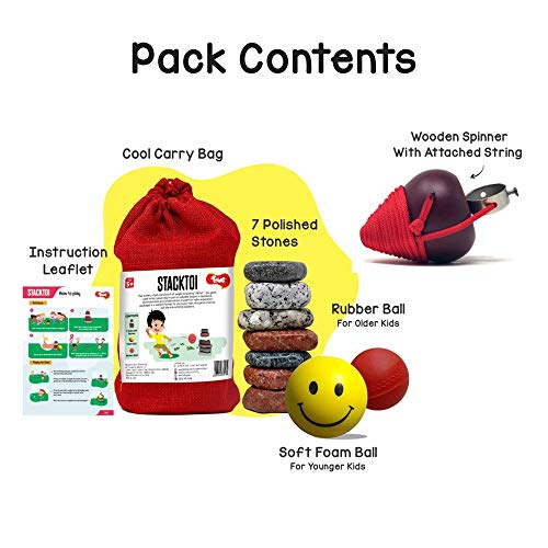 Image of Toiing Outdoor Traditional Games Combo - Lagori & Topsytoi | Traditional Outdoor Indian Games on Cooperation & Hand-eye Coordination | Family Ball Game with 7 Stones & Lattu | for Kids Age 5 Years & Above