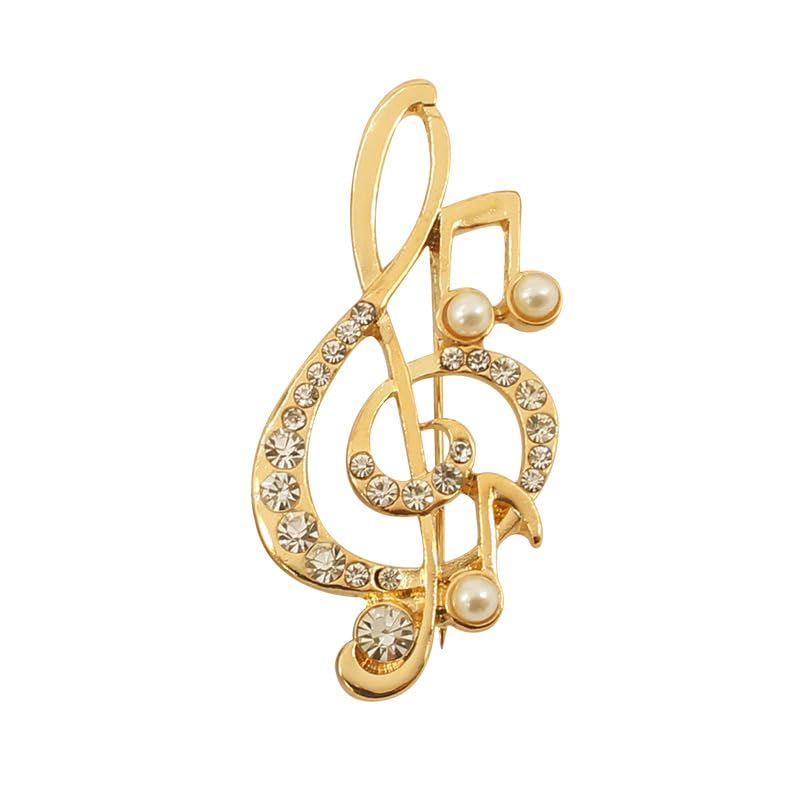 Delicate Music Note Brooch Lapel Pin for Women Rhinestone Crystal G Clef Musical Pins Scarf Jackets Dress Suit Brides Corsage Brooche Musician Bouquet