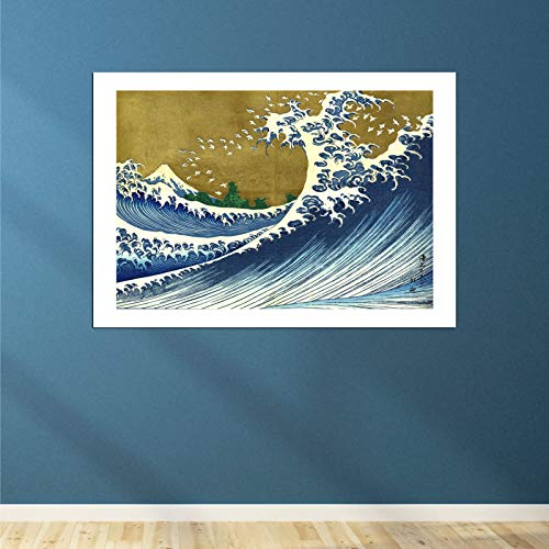 Grande vague jaune Hokusai impression sans cadre réglant vos reflets - 4