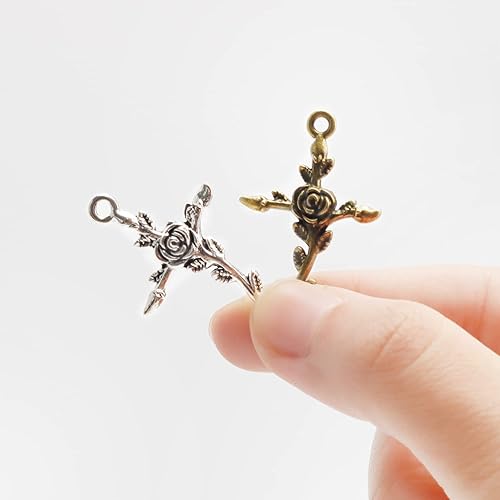 Miniatura 3 de 100 dijes de cruz de rosa colgantes de cruz de aleación cuentas cruzadas accesorios de fabricación de joyas para manualidades decoración hecha a mano