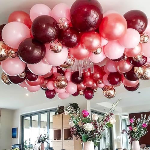 Image of PartyWoo Burgundy Balloons 50pcs Dark Chestnut Red Maroon Dark 12 Inch | Balloons for Graduation Thanksgiving Birthday Bachelorette Citizenship Strawberry Casino Party Decorations Red-Y62