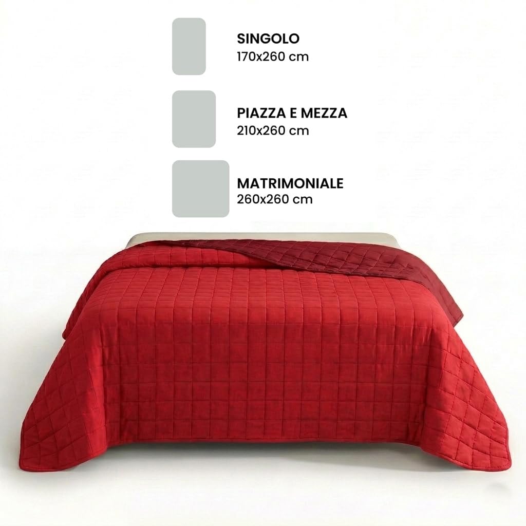 INTRECCI Copriletto Matrimoniale Estivo, Trapunta Estiva Matrimoniale, 260x260 cm, Coperta Estiva, anche Primaverile, Double Face, Moderna, Leggera, Elegante. Colore: Bordeaux/Rosso