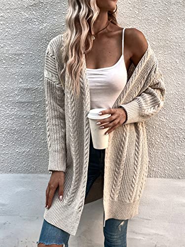 Azuki Women's Long Sleeve Cable Knit Chunky Sweater Open Front Cardigan Loose Outerwear4