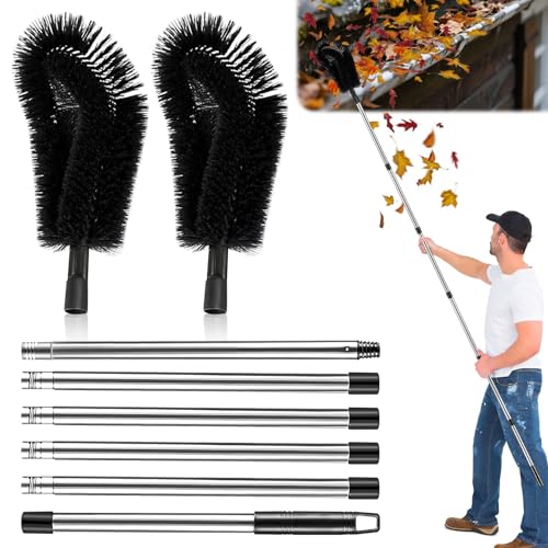 Outil de Nettoyage de Gouttière Telescopique Brosse Nettoyage de Gouttière de Toit Extensible de 250cm avec 6 Poteaux pour Nettoyer Feuilles Débris...