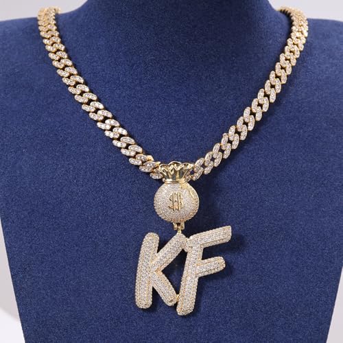 Lulu Mel Iced Out Custom Chain Initial Name Necklace, Hip Hop Jewelry 14k Gold Silver Handmade nameplate with 4mm Tennis Chain, Personalized Stainless Steel Cuban Link necklace For Man and Woman4